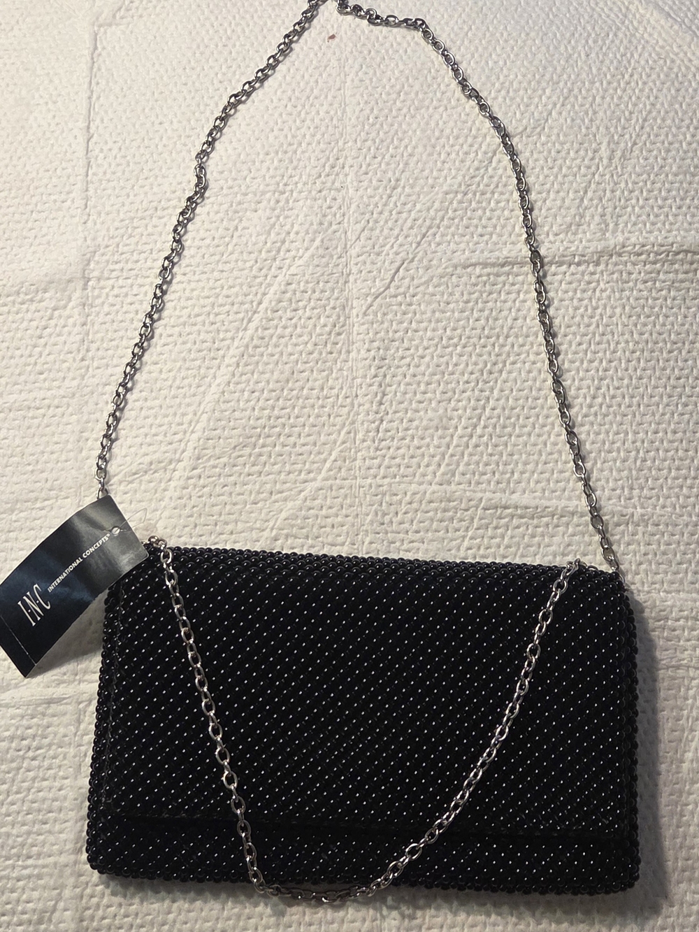 INC International Concepts Black Beaded Chain Shoulder Bag